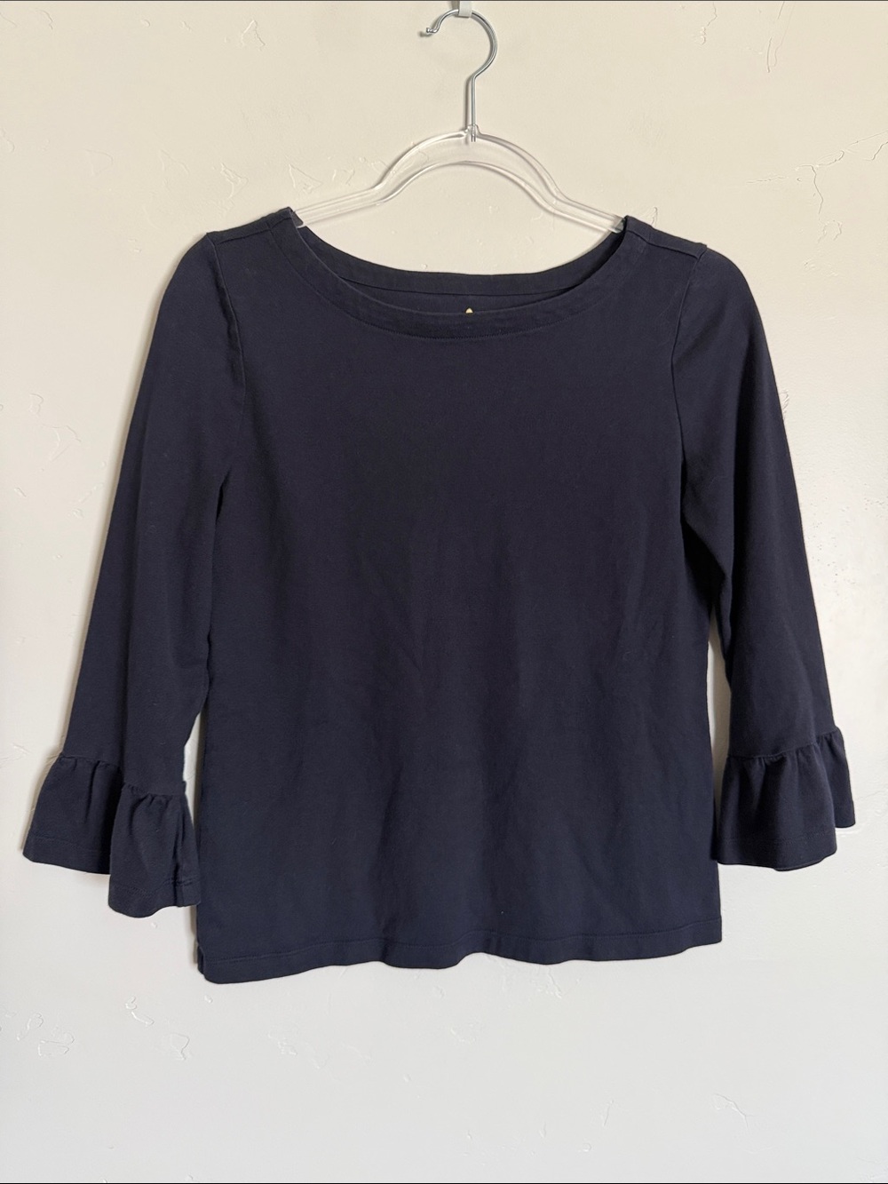 kate spade Navy Ruffle-Cuff Long Sleeve Top Preppy Casual Top